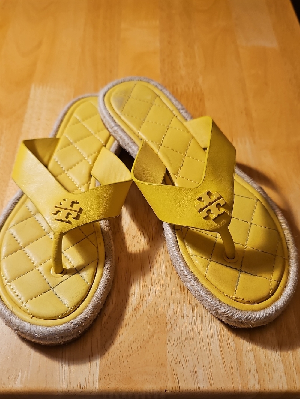 Tory Burch Quilted Calf Leather  Espadrille Thong Sandals